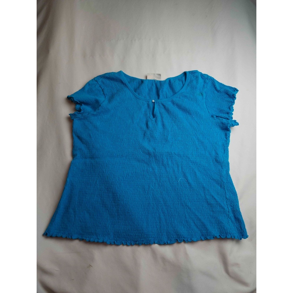 Vintage Y2K Faded Glory Blouse Women Medium Blue Textured Hippie Summer Festival